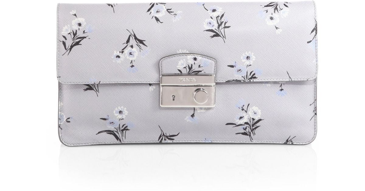 Prada Saffiano Soft Sound Clutch in White (BOUQUET) | Lyst