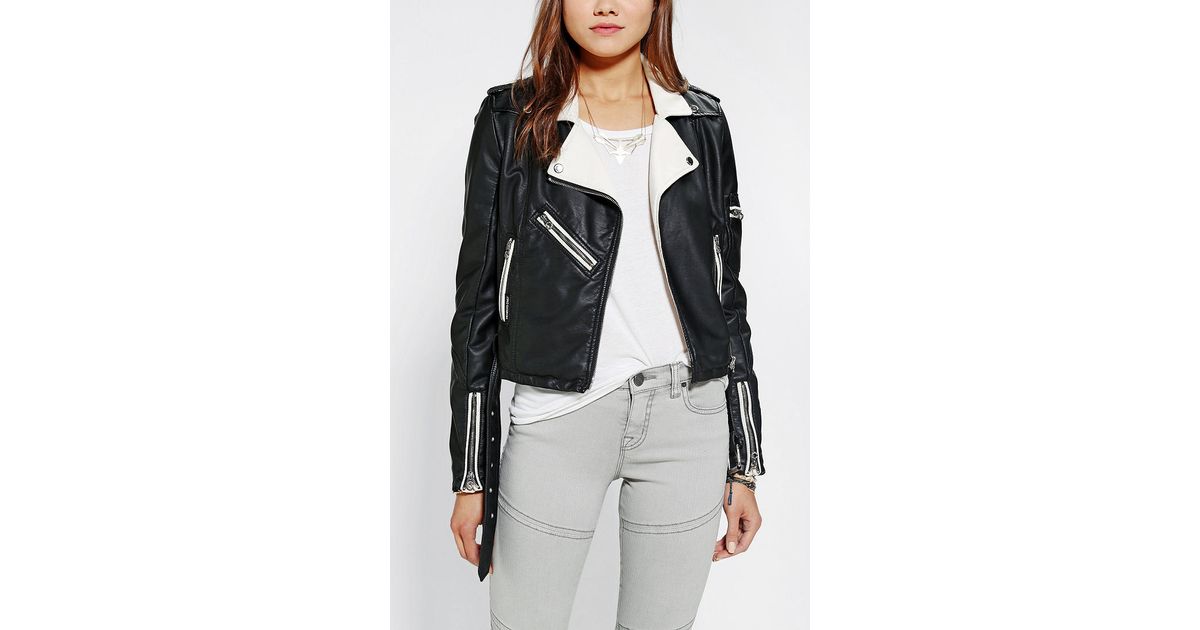 Urban Outfitters Leather Color Block Moto Jacket In Black Lyst