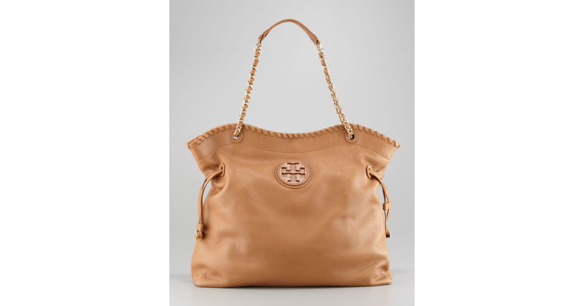 Lyst Tory Burch Marion Slouchy Leather Tote Bag Royal Tan In Brown