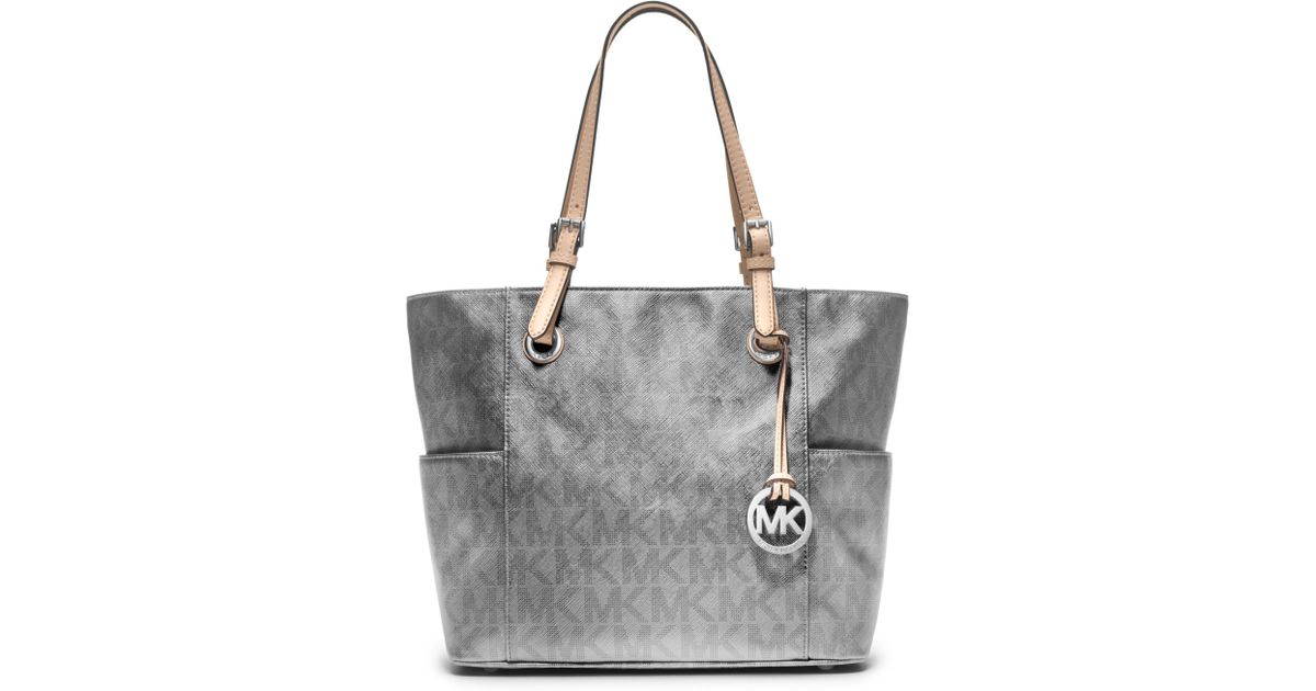 Lyst Michael Kors Signature Metallic East West Tote In Gray