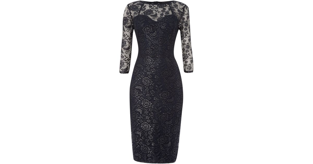 Therapy Metallic Lace Shimmer Shift Dress in Blue (Navy) | Lyst