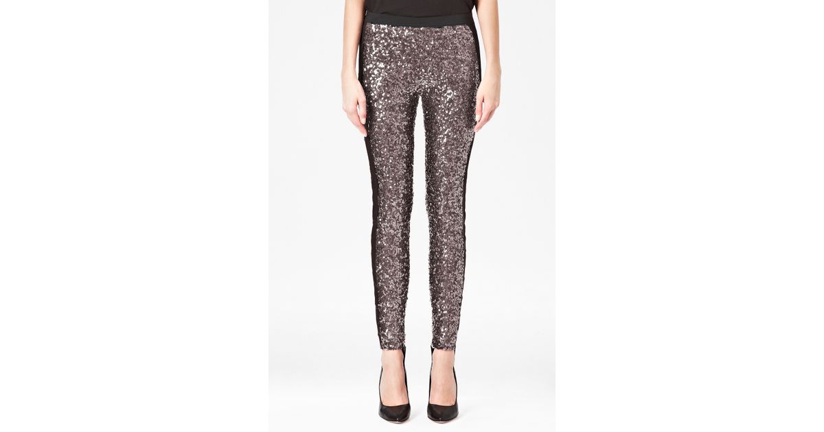 Lyst - French Connection Tuxedo Sequinned Leggings in Metallic