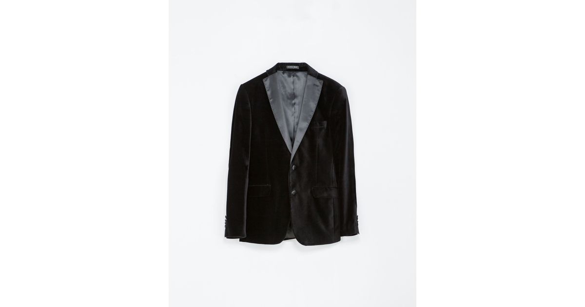 Zara Velvet Blazer with Contrast Detailing in Black for Men Lyst