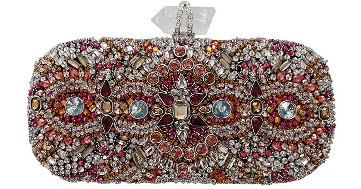 Marchesa Lily Embroidered Crystal Clutch | Lyst