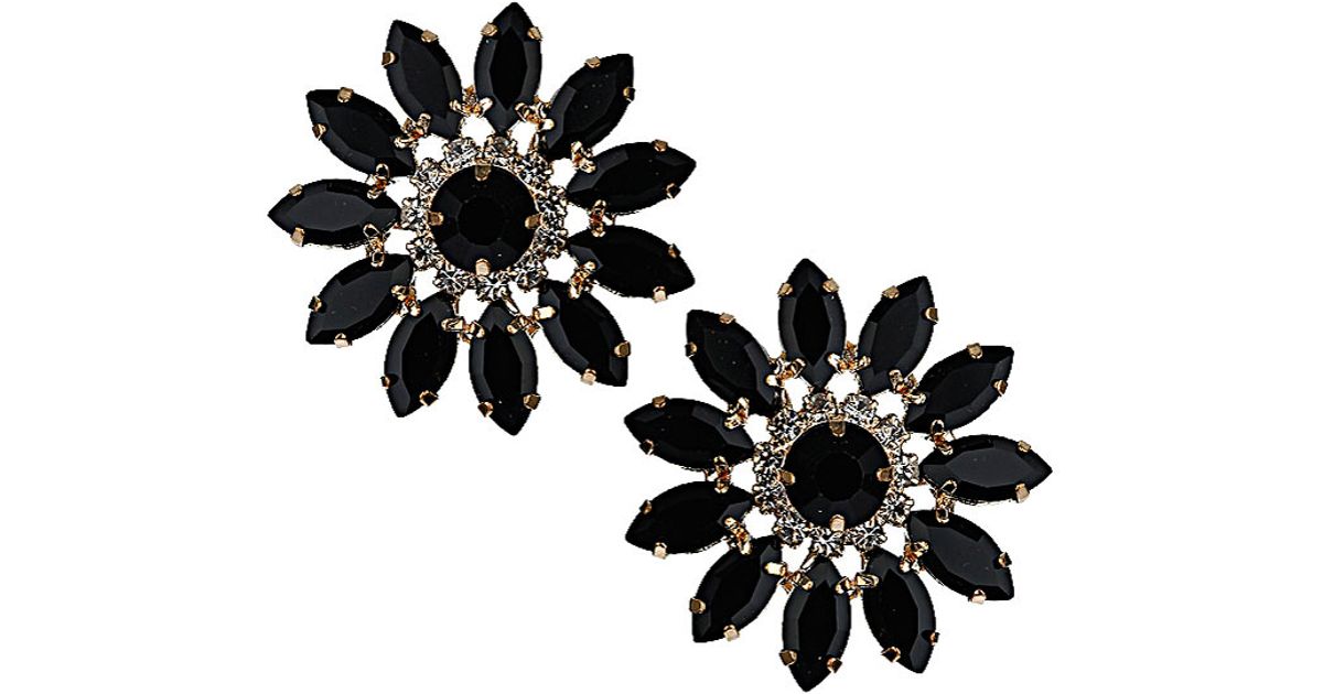 Lyst Top Premium Flower Black Stone Earrings In