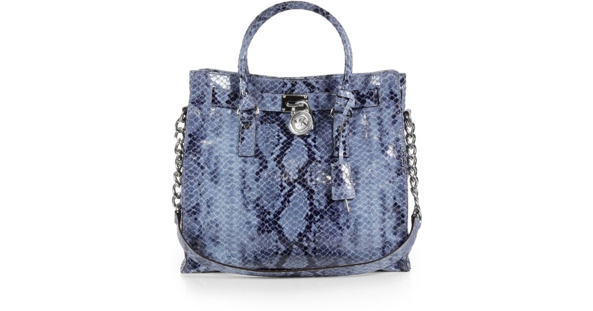Michael michael kors Hamilton Snakeembossed Leather Large Tote in Blue