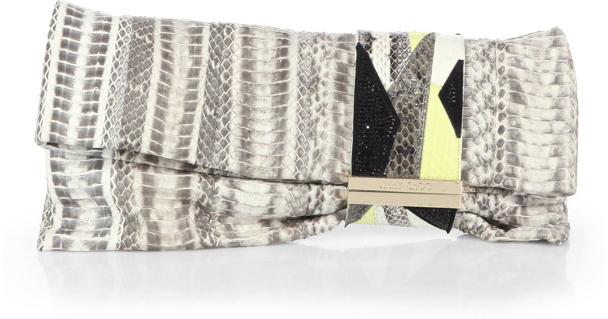 Jimmy choo Chandra Python Patchwork Clutch in Gray (WHITE MULTI ...