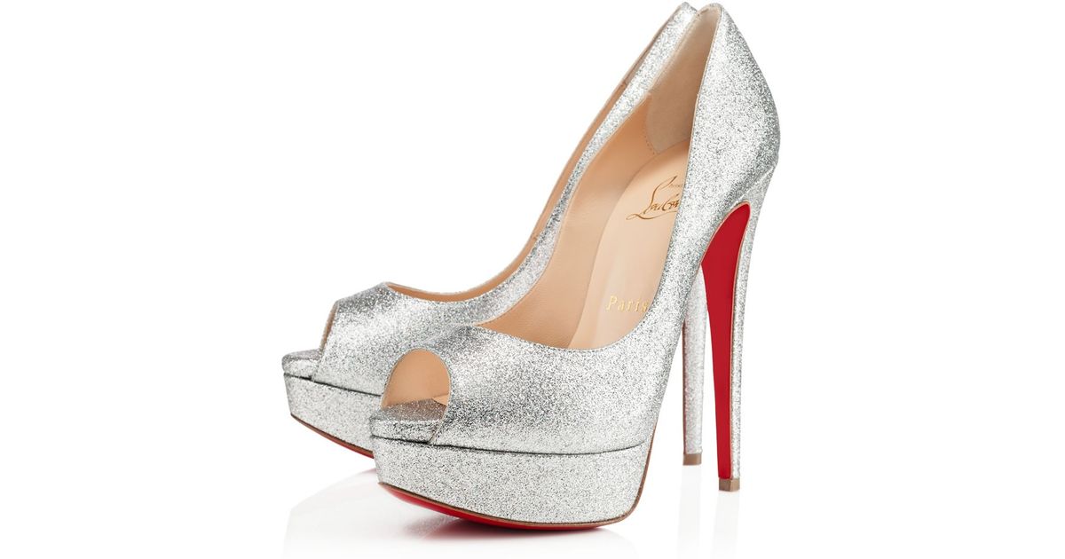 Christian louboutin Lady Peep Glitter Mini in Silver | Lyst  