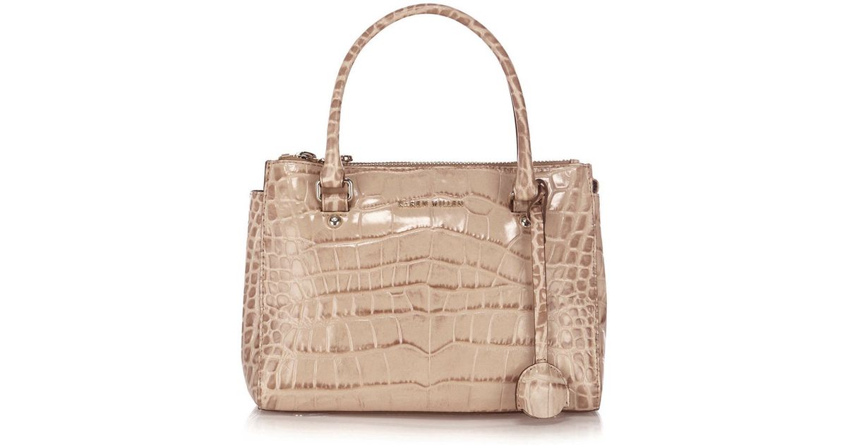 Lyst Karen Millen Multi Zip Croc Small Bag In Natural