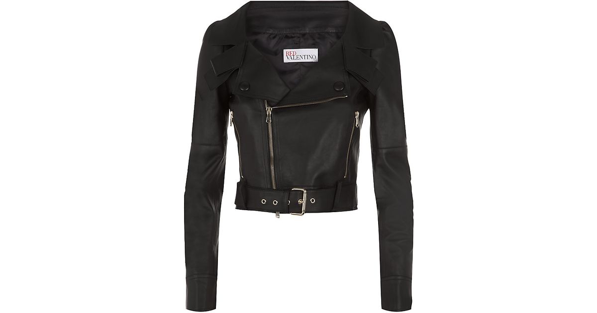 Red Valentino Black Cropped Biker Jacket Lyst