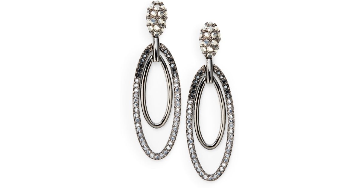 Lyst Judith Leiber Pave Crystal Oval Drop Earrings In Metallic