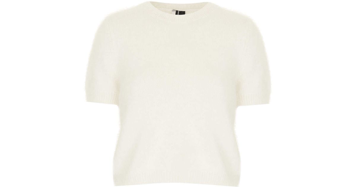 Topshop Knitted Fluffy Angora Jumper in Natural | Lyst