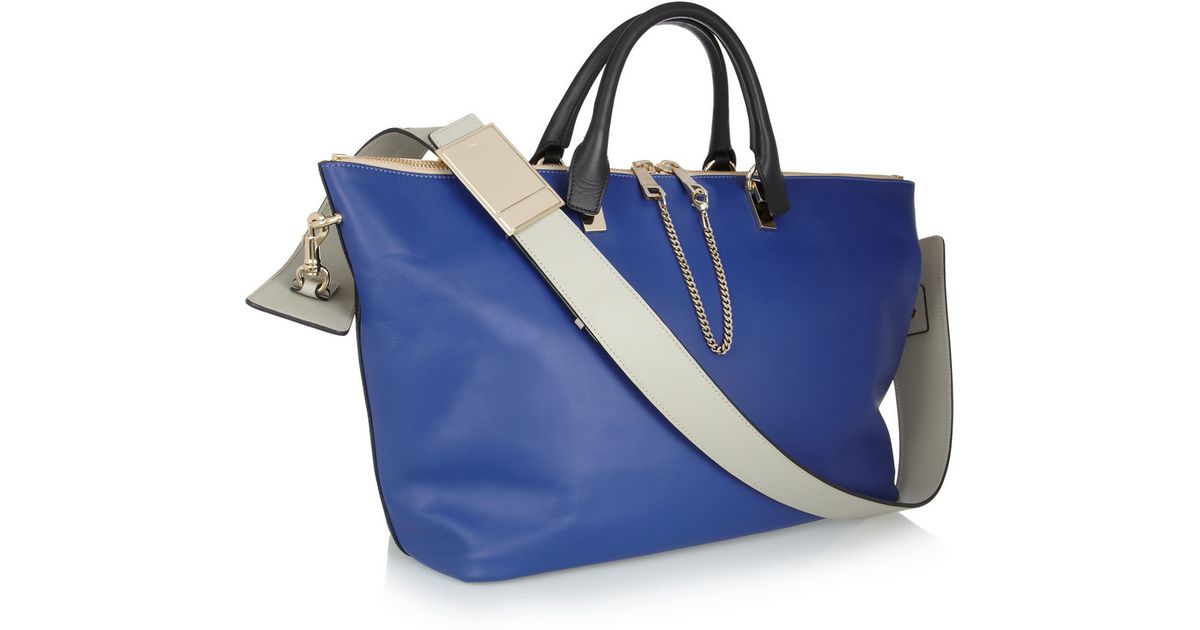 Chlo Baylee Medium Twotone Leather Tote in Blue (Black) | Lyst