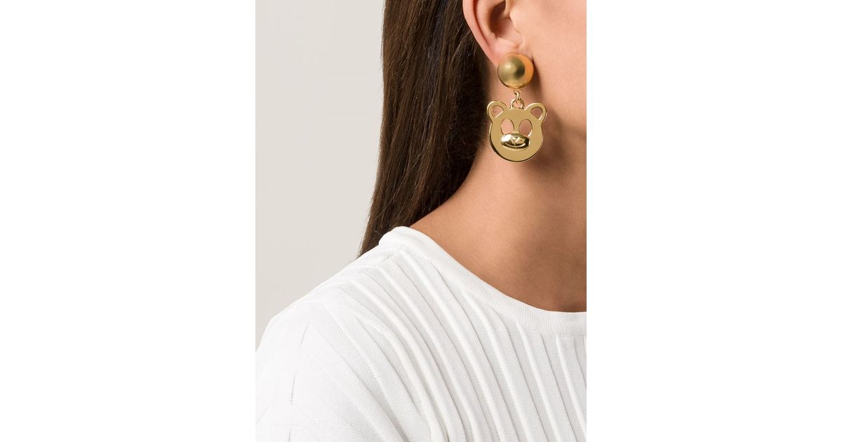 Lyst Moschino Teddy Bear Earrings In Metallic