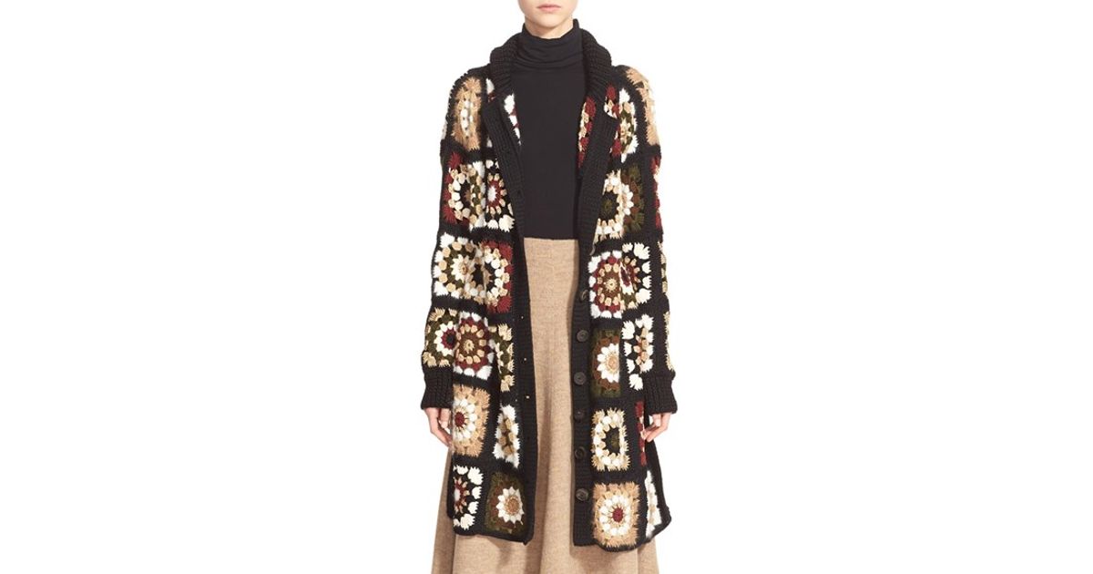 Rosetta getty Mixed Media Granny Square Cardigan in Black | Lyst