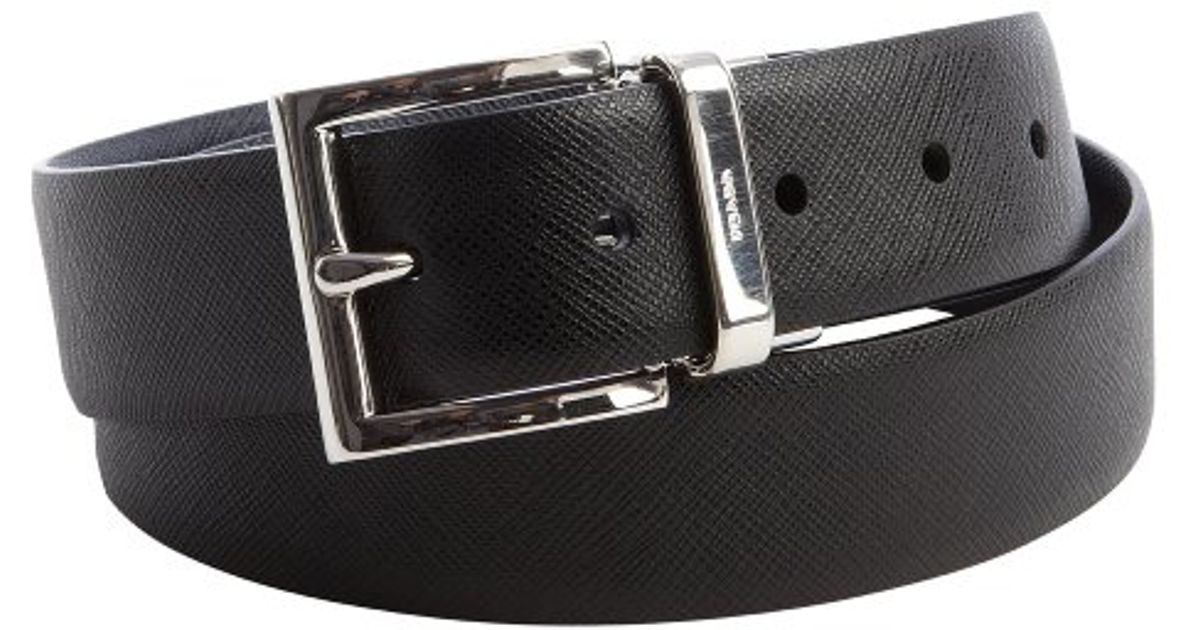 Prada Navy Leather Reversible Belt in Blue for Men (navy) | Lyst  