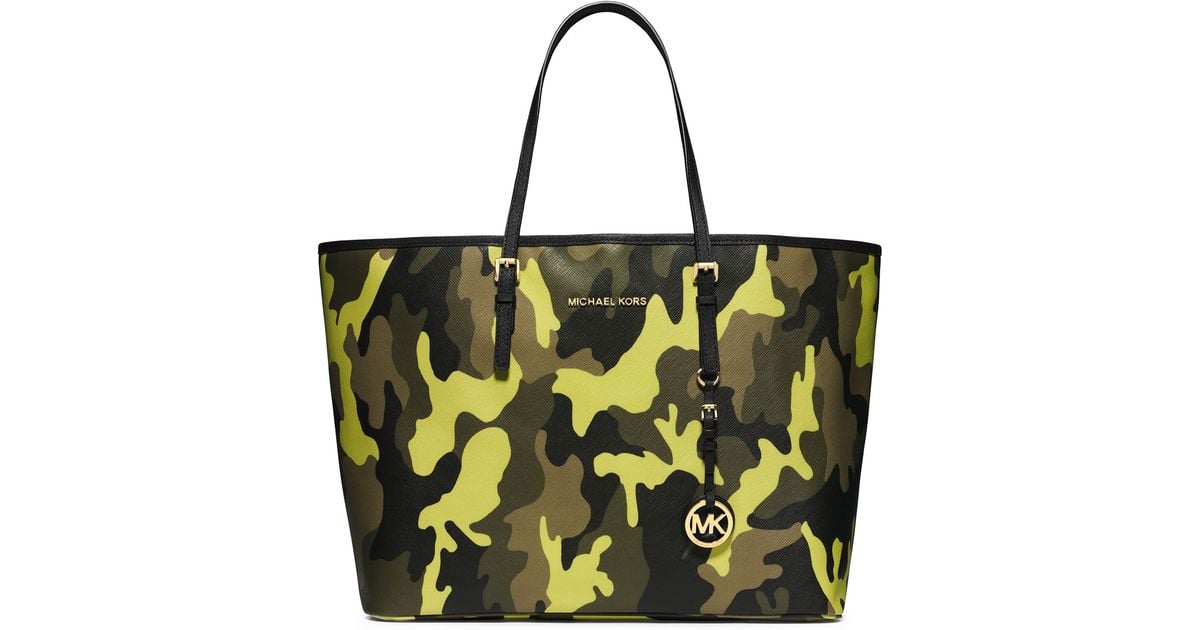 Lyst Michael Kors Medium Jet Set Camo Travel Tote In Yellow