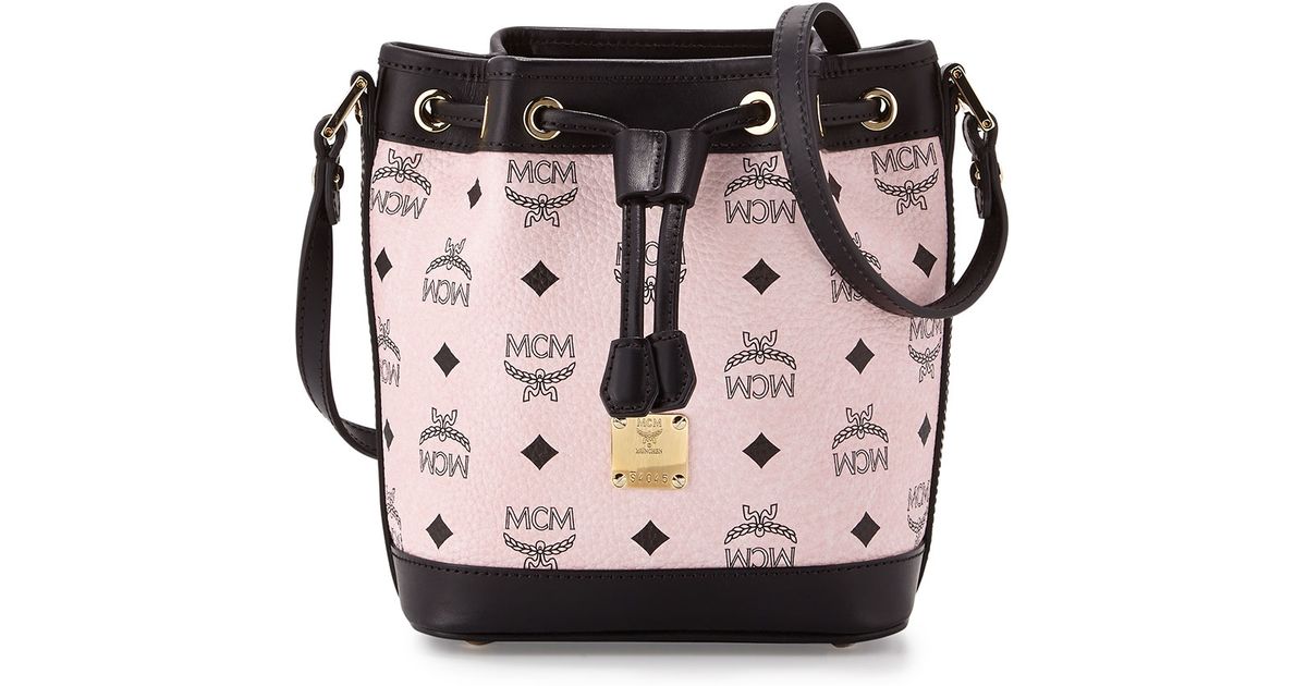 Mcm Pink Heritage Drawstring Mini Bucket Bag