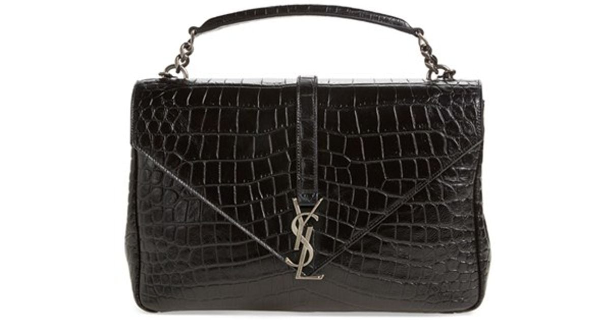 cheap yves saint laurent bags - monogram college croc-embossed crossbody bag, black (noir)