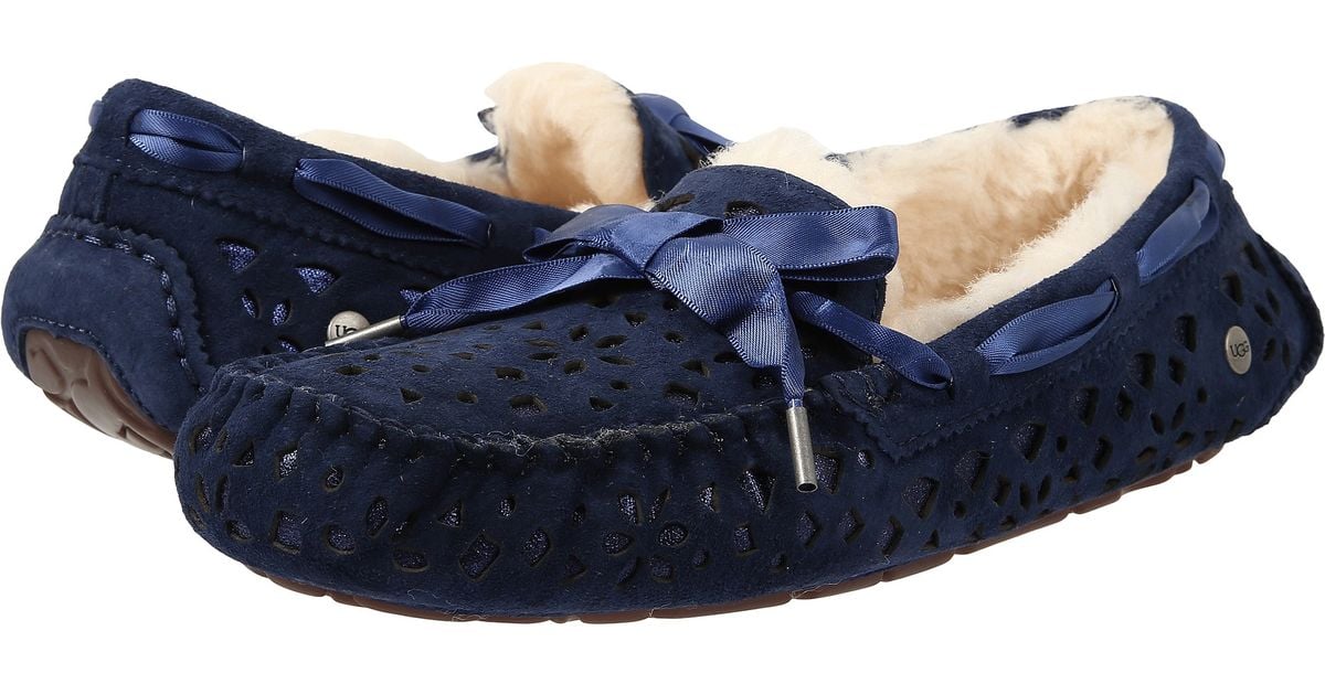 Womens Slippers UGG Dakota Flora Perf Navy Water Resistant Suede Womens Slippers UGG Dakota Flora Perf Navy Water Resistant Suede