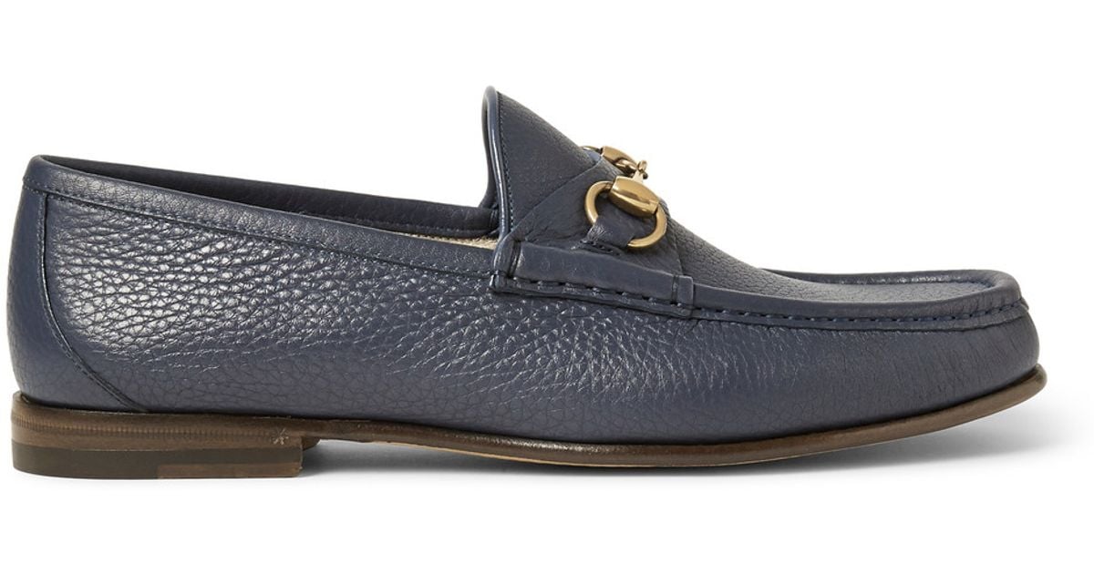 Lyst - Gucci Horsebit Grained-Leather Loafers in Blue for Men