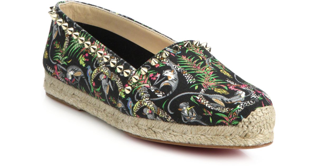 Christian louboutin Studded Canvas Espadrilles in Floral (black ...  