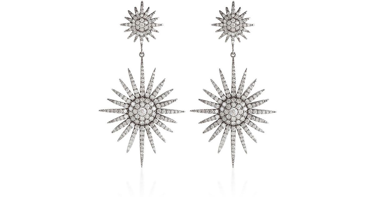 Lyst Bochic White Diamond Fancy Starburst Earrings In