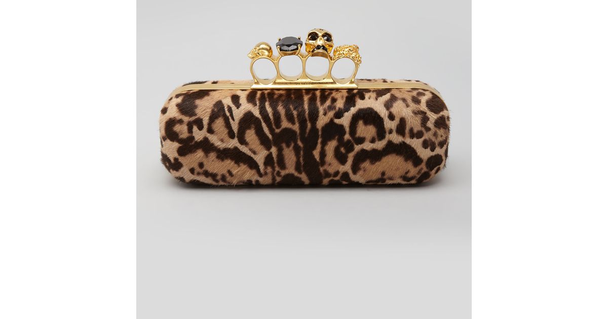 Alexander mcqueen Leopardprint Calf Hair Knuckleduster Box Clutch ...