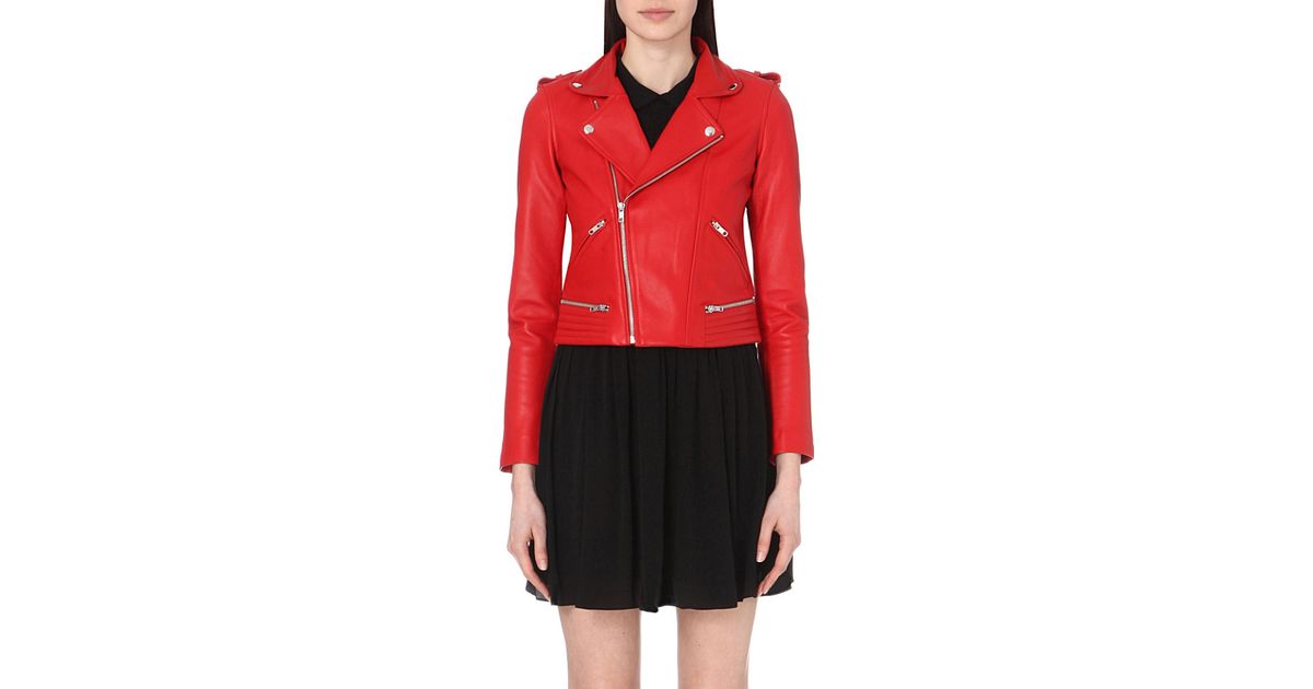 Maje Basalt Leather Biker Jacket In Red Lyst