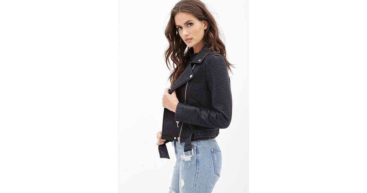 Lyst Forever 21 Faux Leather Moto Jacket In Black