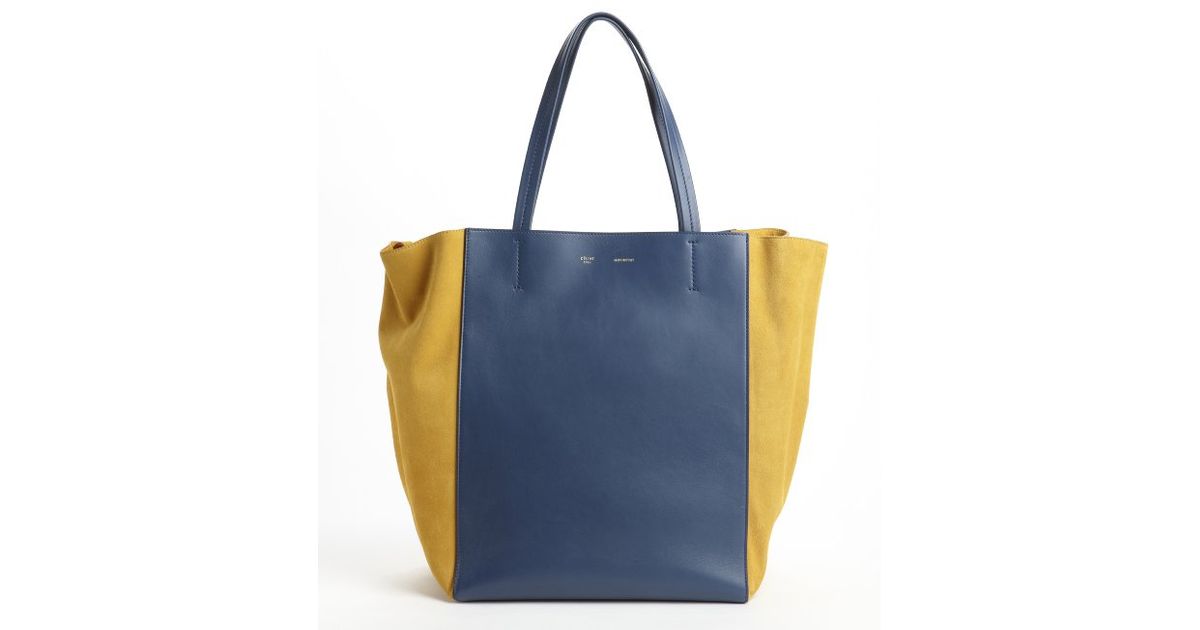 Céline Ocean Blue And Yellow Leather Suede Accent Colorblock Large Céline Ocean Blue And Yellow Leather Suede Accent Colorblock Large Tote In Lyst