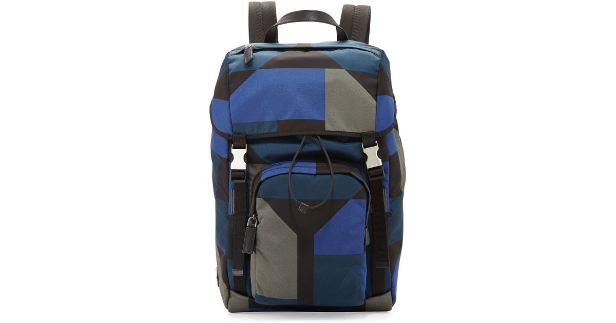 Prada Men\u0026#39;s Hexagon-print Nylon Backpack in Blue for Men | Lyst  