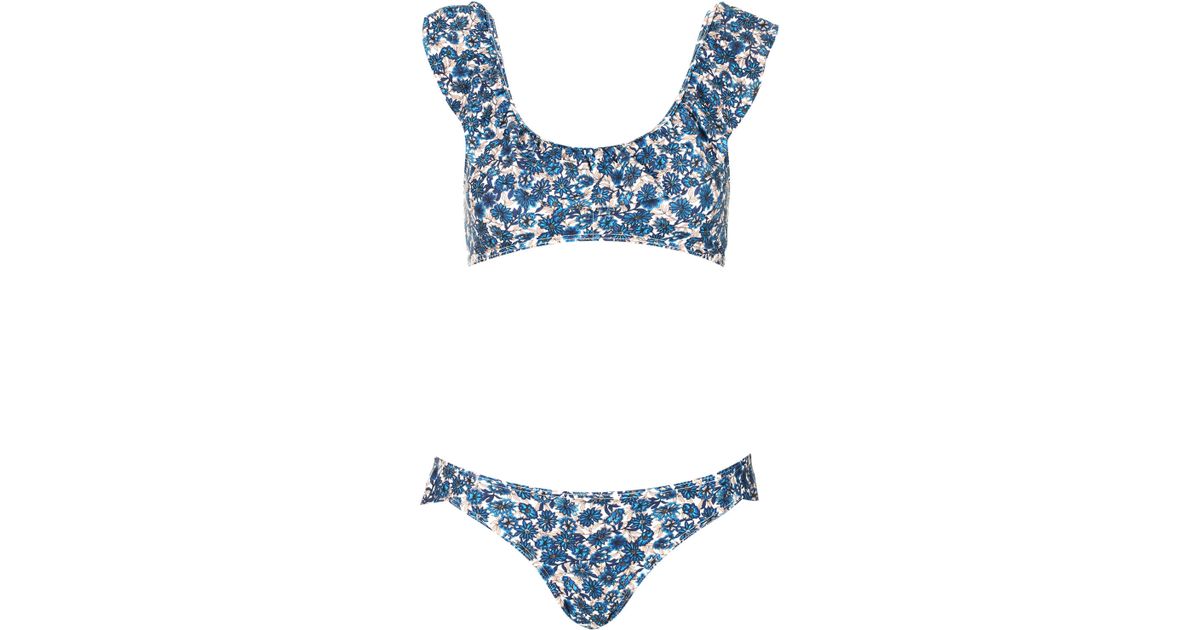Jaded london Petite Palm Print Twist Strap Swimsuit in Blue | Lyst