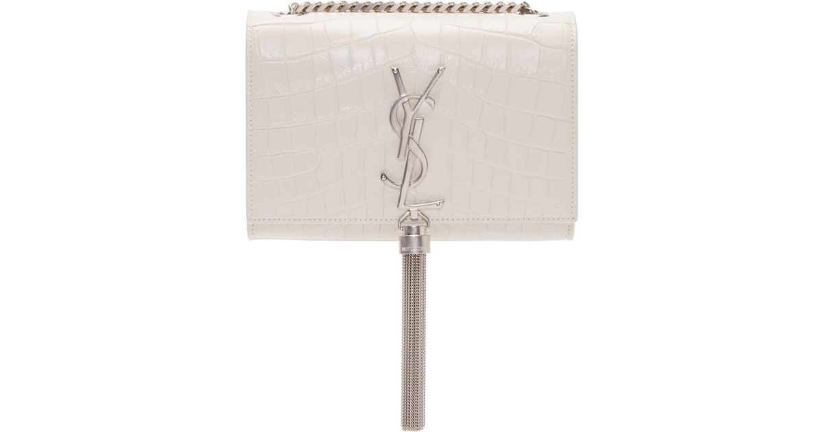 Saint Lau White Croc Embossed Small Monogram Tassel Bag Saint Lau White Croc Embossed Small Monogram Tassel Bag