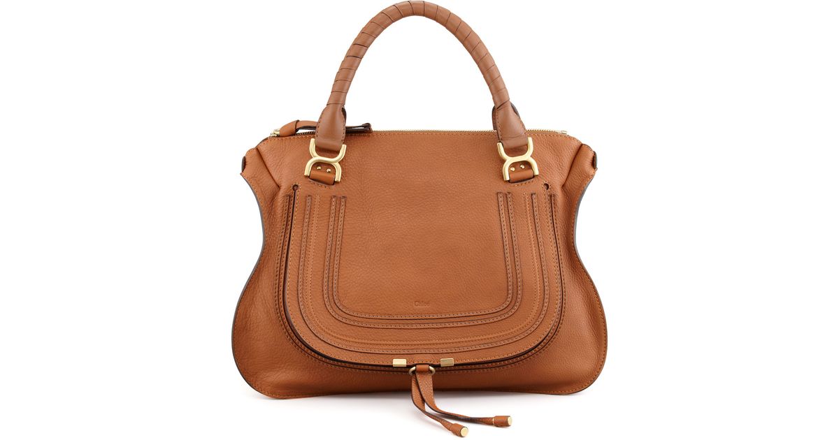 Chlo Marcie Large Leather Satchel Bag in Brown (TAN) | Lyst