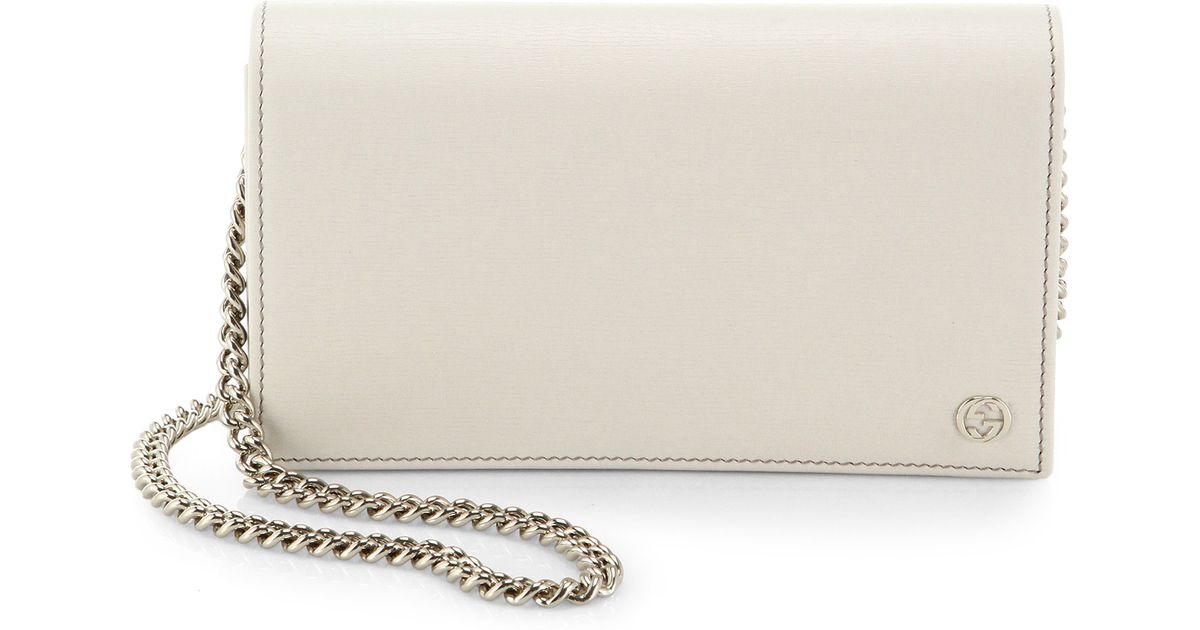 Lyst - Gucci Leather Chain Wallet in White