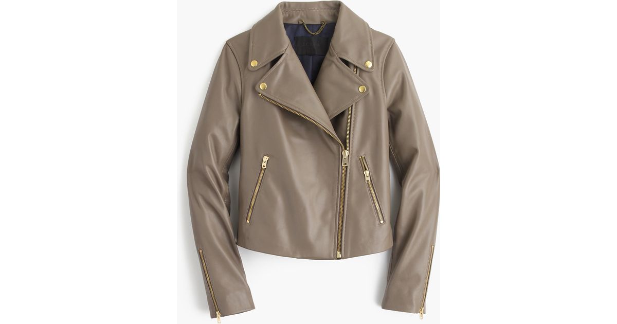 J Crew Collection Leather Motorcycle Jacket In Gray Lyst