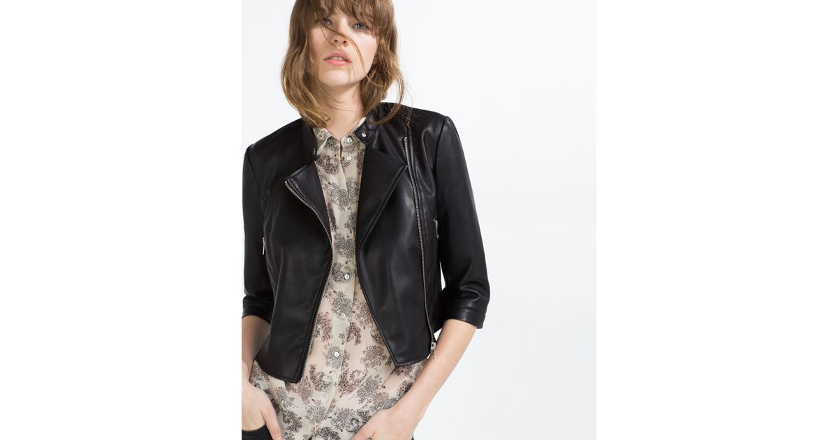 zara faux leather jacket in black lyst zara faux leather jacket in black lyst