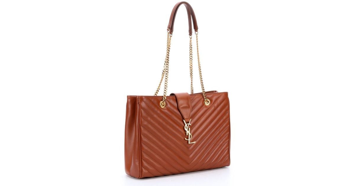 Saint Lau Tan Chevron Quilted Leather Ysl Shoulder Bag In Saint Lau Tan Chevron Quilted Leather Ysl Shoulder Bag In Brown Lyst
