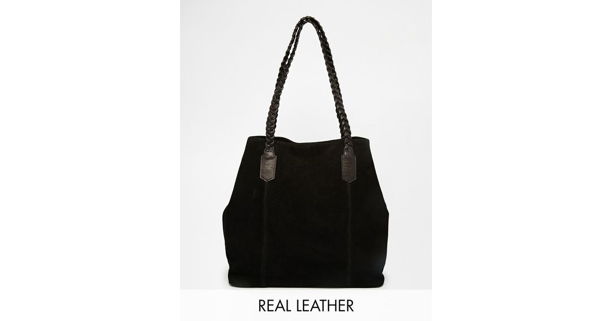 Asos Suede Per Bag With Plaited Strap In Black Lyst