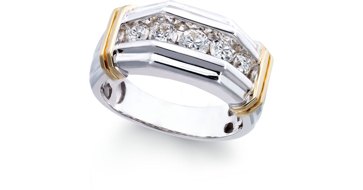 Macy's Men's Diamond (1 Ct. T.w.) Ring In 10k White And Yellow Gold in