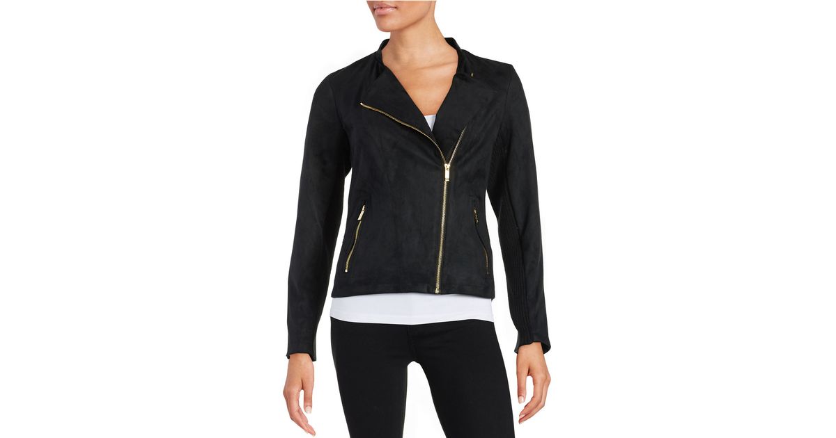 Lyst Calvin Klein Faux Suede Moto Jacket In Black