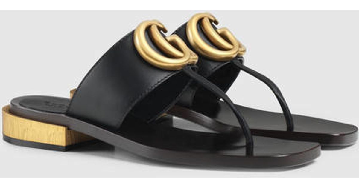 gucci black leather thong sandal