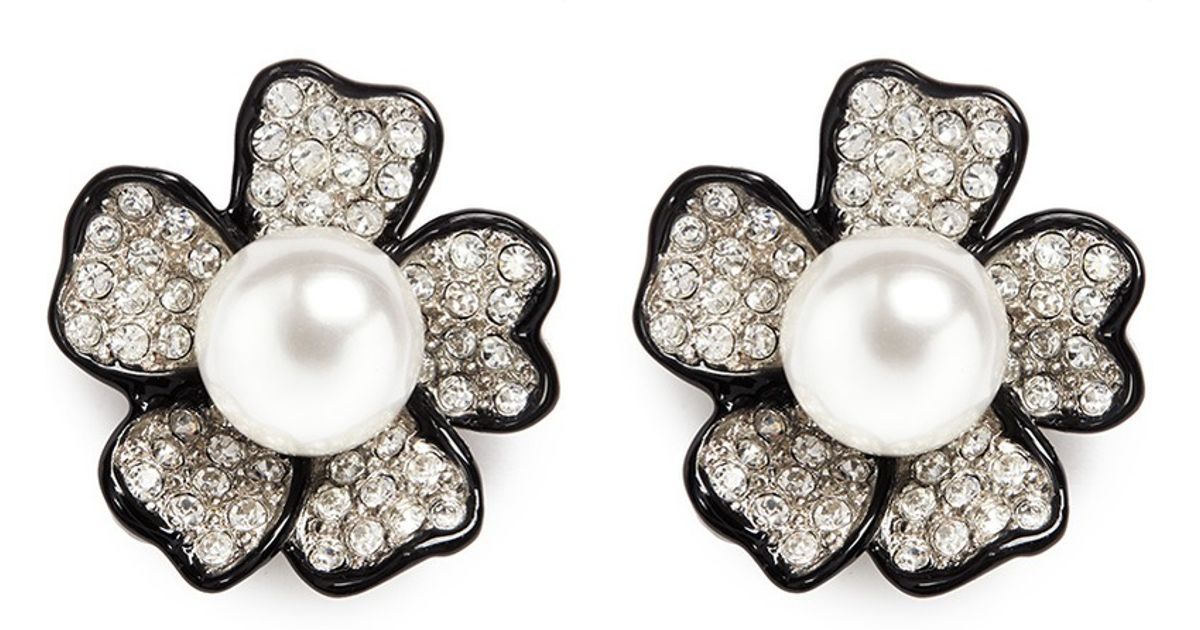 Lyst Kenneth Jay Lane Crystal Pavé Flower Stud Earrings In Metallic
