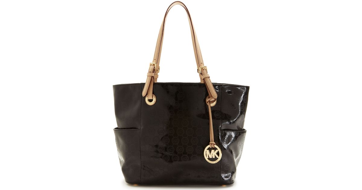 Lyst Michael Kors Signature Patent East West Tote In Black