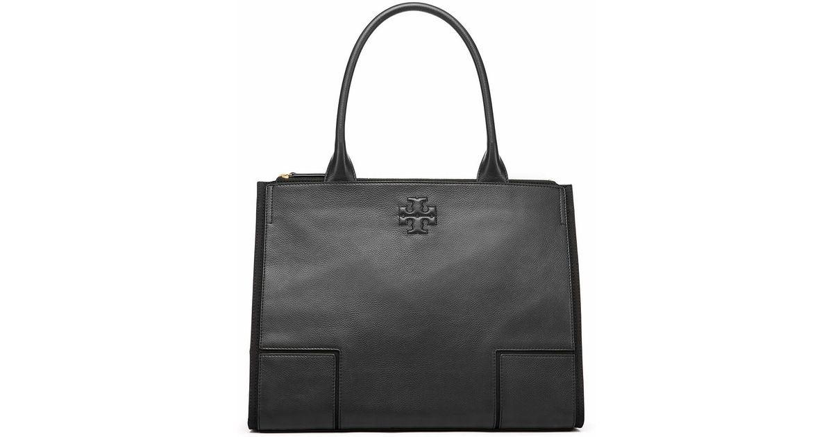 Lyst Tory Burch Ella Canvas Leather Tote In Black
