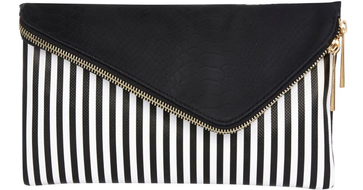 River Island Black And White Stripe Asymmetric Clutch Bag River Island Black And White Stripe Asymmetric Clutch Bag