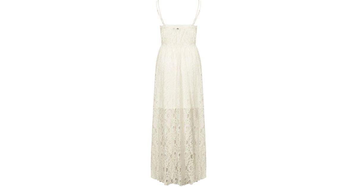 Lyst Topshop Cream Lace Button Front Maxi Dress By Rare In Natural