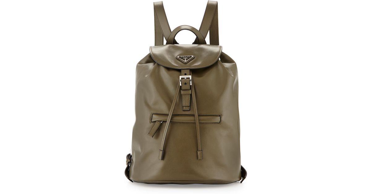 Prada Soft Calfskin Medium Backpack in Green (OLIVE GREEN(MILIT ...  