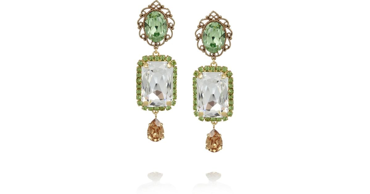 Lyst Dolce Gabbana Gold Plated Swarovski Crystal Clip Earrings Lyst Dolce Gabbana Gold Plated Swarovski Crystal Clip Earrings In Green